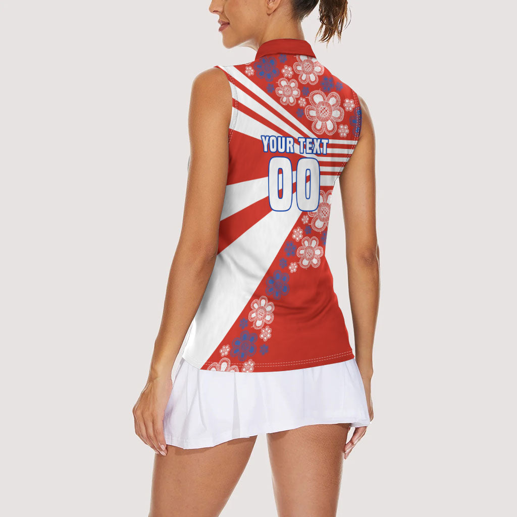Personalized Paraguay Football Women Sleeveless Polo Shirt Lion Eagle Mascot Floral