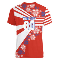 Personalized Paraguay Football Women V-Neck T-Shirt Lion Eagle Mascot Floral
