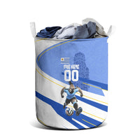 Personalized Uruguay Soccer Southern Lapwing Laundry Basket Uruguayan Football Blue Topographic Pattern