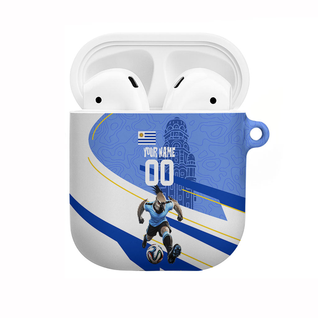 Personalized Uruguay Soccer Southern Lapwing AirPods Case Uruguayan Football Blue Topographic Pattern