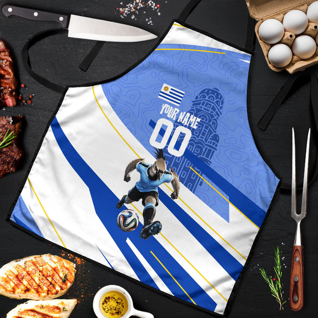Personalized Uruguay Soccer Southern Lapwing Apron Uruguayan Football Blue Topographic Pattern