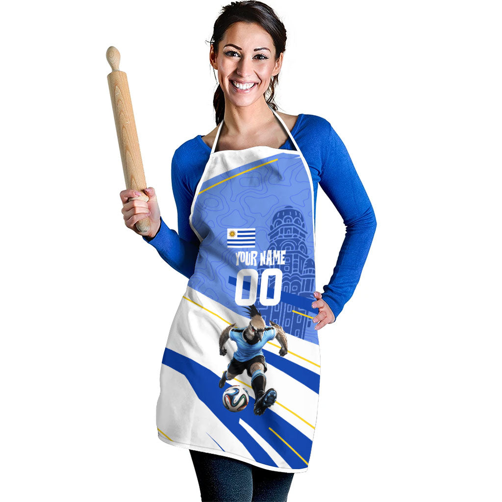 Personalized Uruguay Soccer Southern Lapwing Apron Uruguayan Football Blue Topographic Pattern
