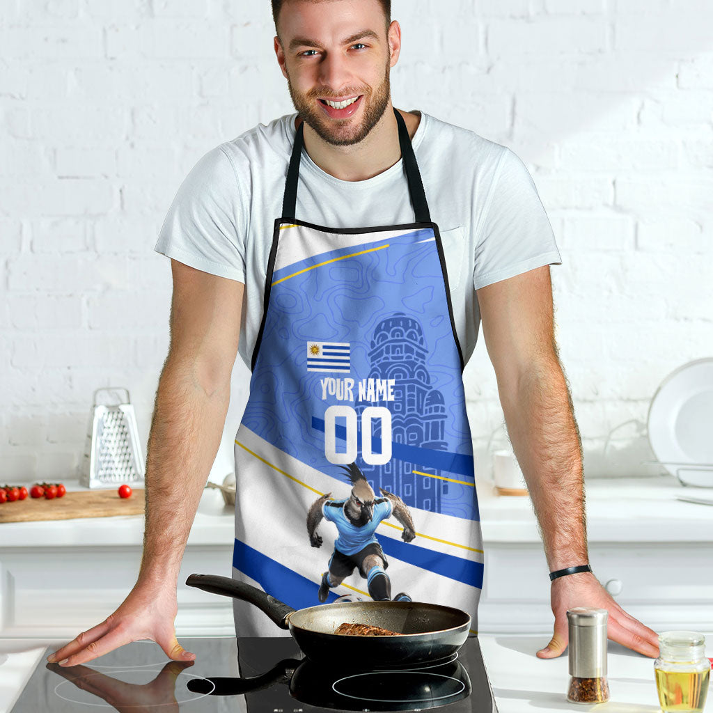 Personalized Uruguay Soccer Southern Lapwing Apron Uruguayan Football Blue Topographic Pattern