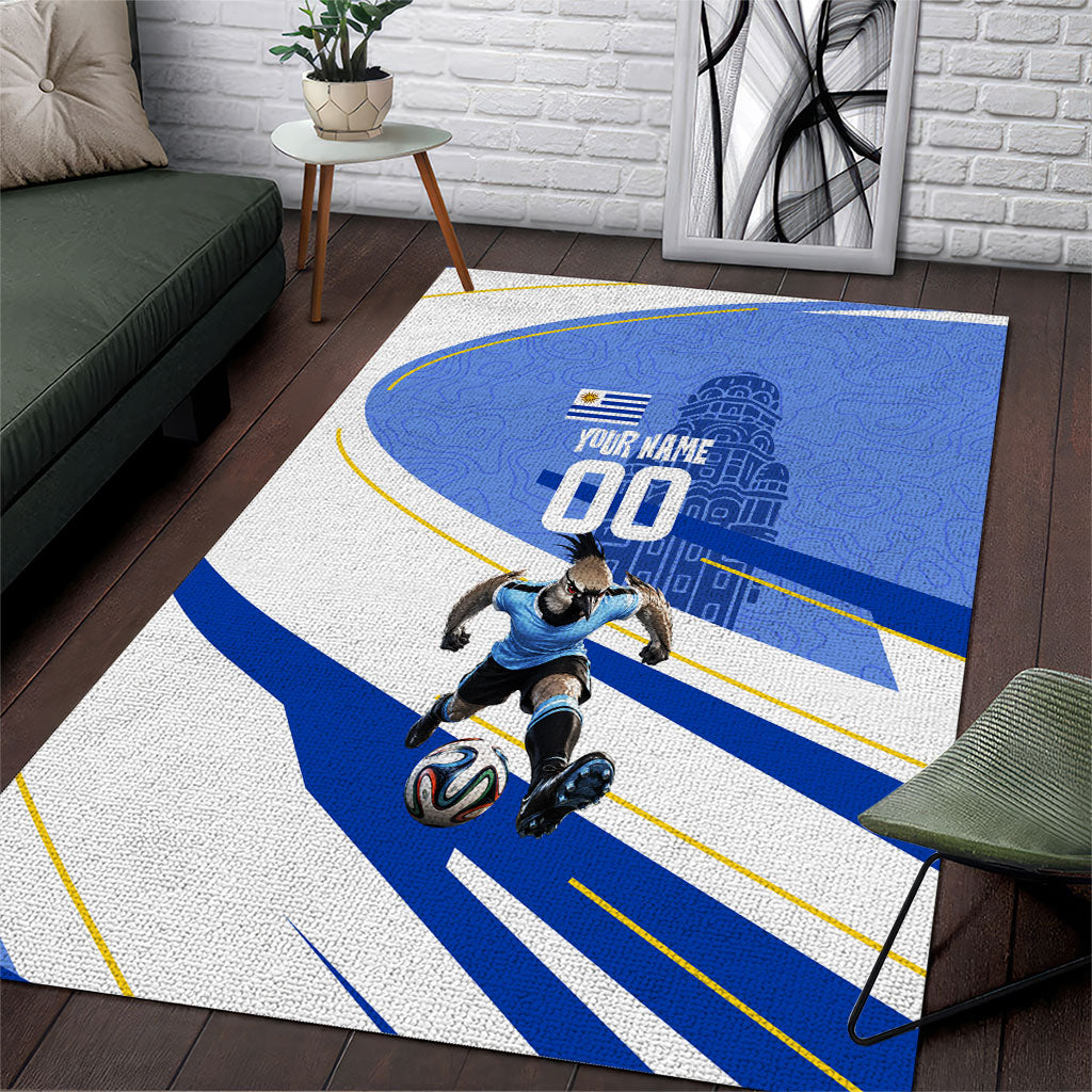 Personalized Uruguay Soccer Southern Lapwing Area Rug Uruguayan Football Blue Topographic Pattern
