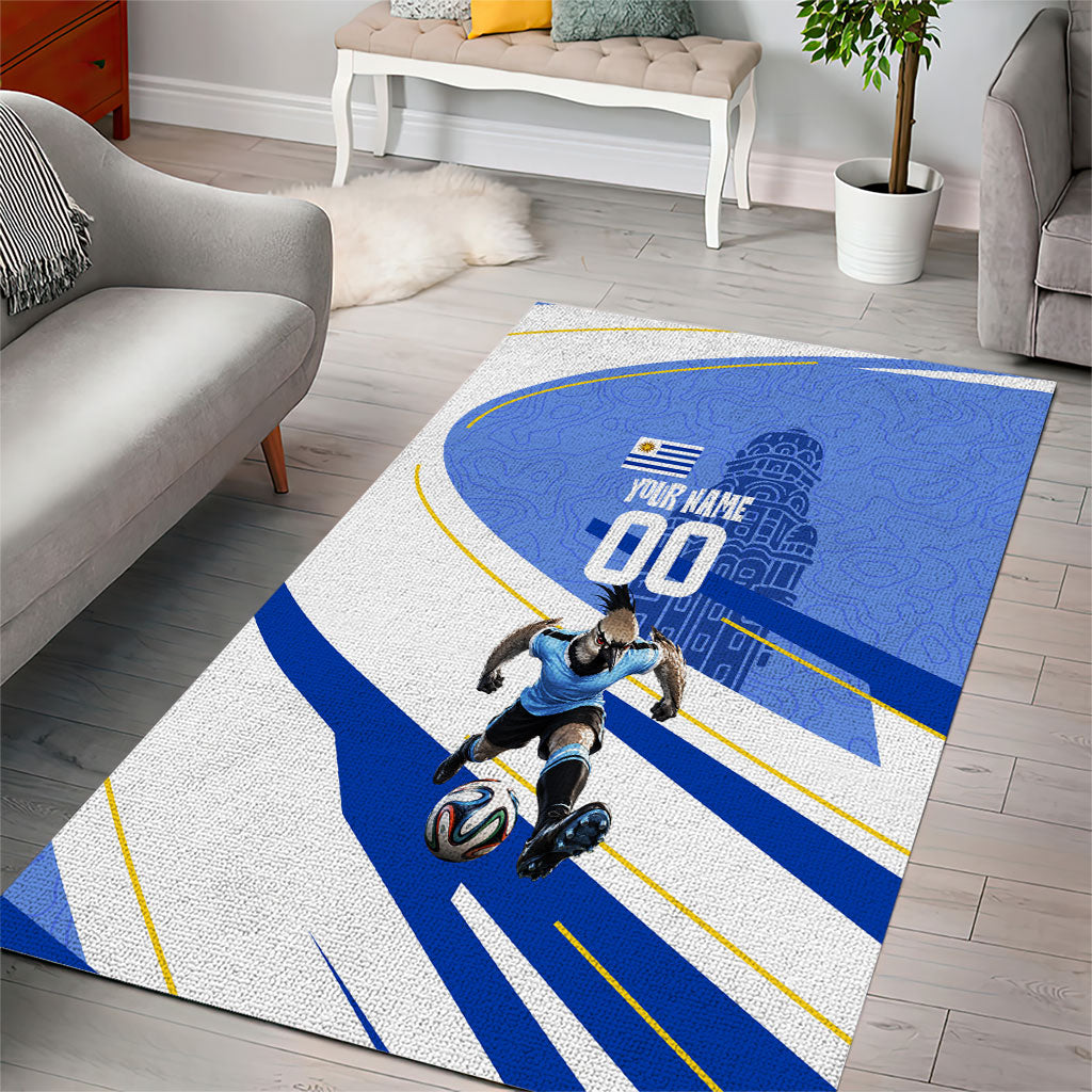 Personalized Uruguay Soccer Southern Lapwing Area Rug Uruguayan Football Blue Topographic Pattern