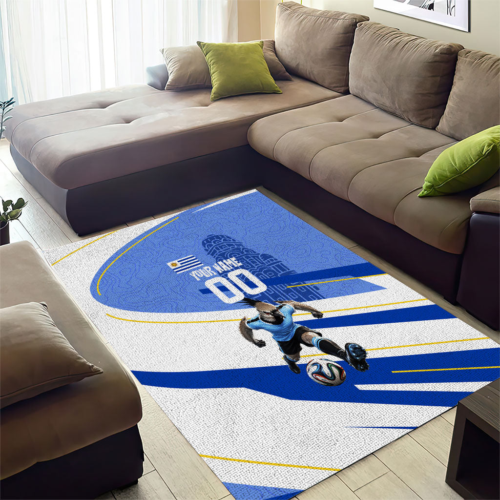Personalized Uruguay Soccer Southern Lapwing Area Rug Uruguayan Football Blue Topographic Pattern