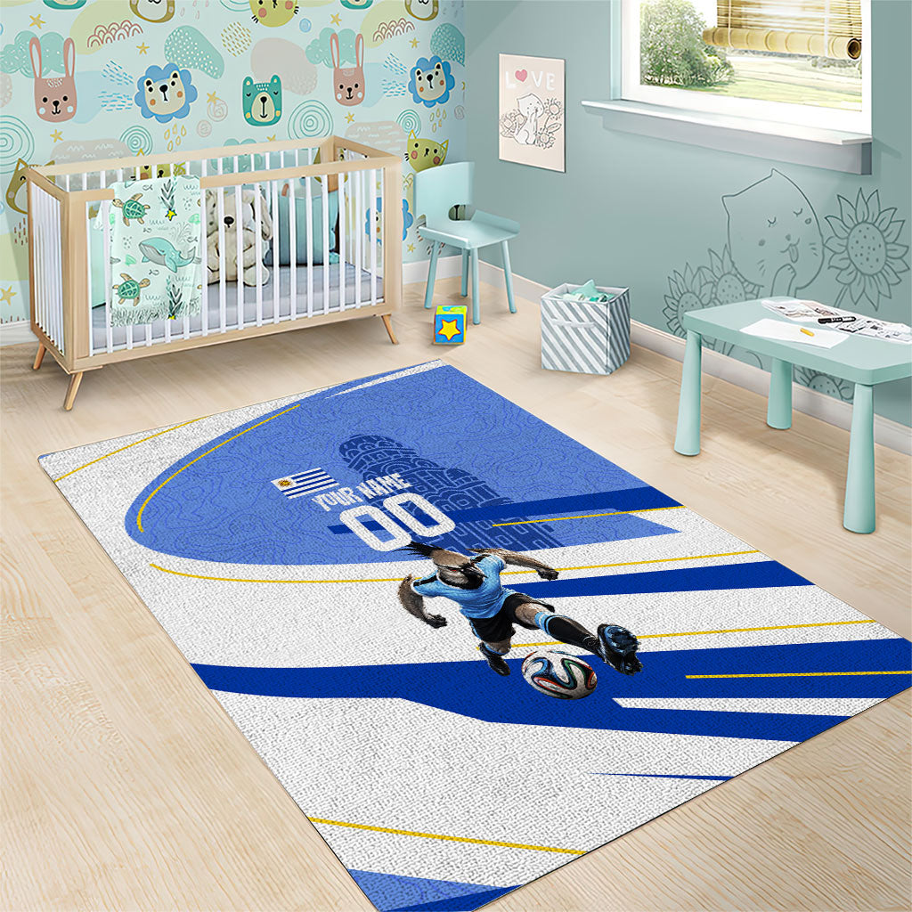 Personalized Uruguay Soccer Southern Lapwing Area Rug Uruguayan Football Blue Topographic Pattern