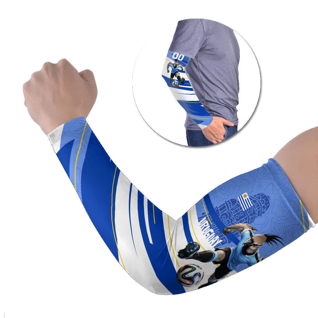 Personalized Uruguay Soccer Southern Lapwing Arm Sleeves Uruguayan Football Blue Topographic Pattern