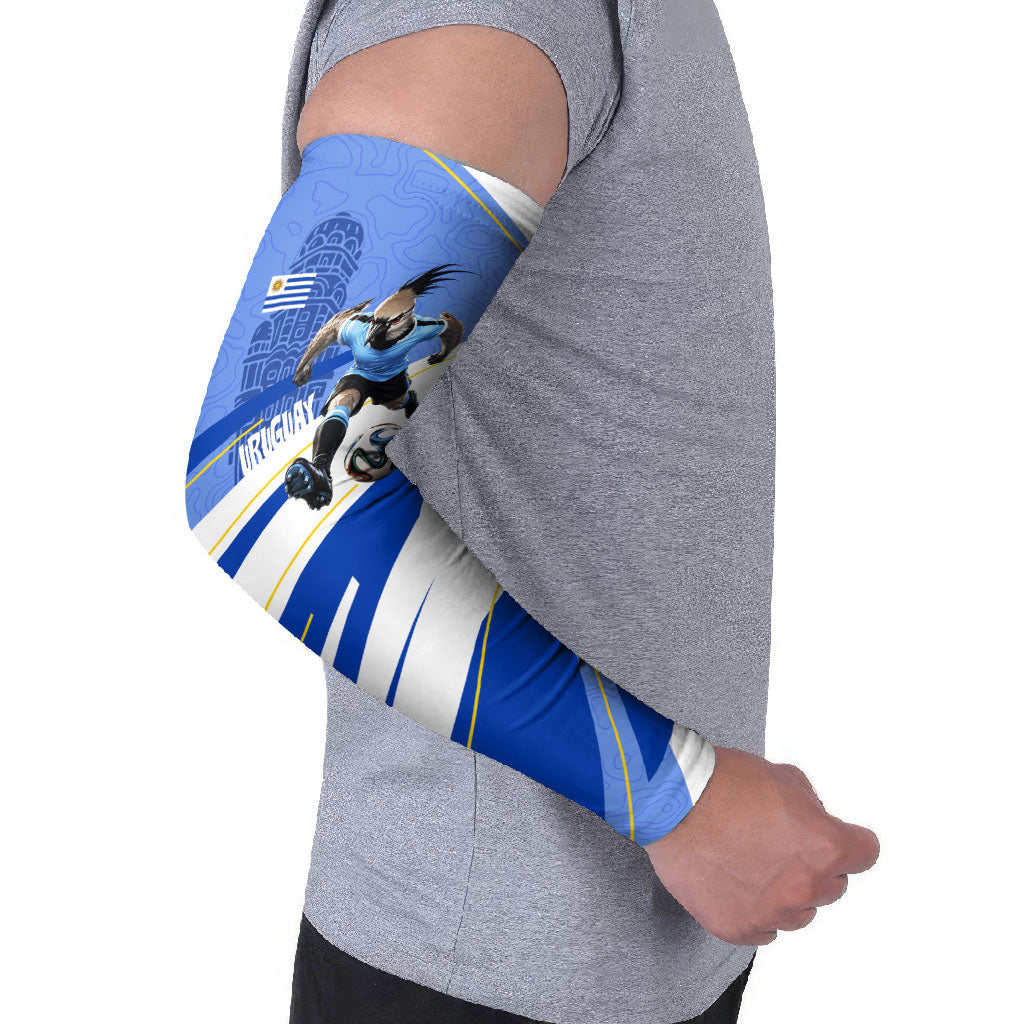 Personalized Uruguay Soccer Southern Lapwing Arm Sleeves Uruguayan Football Blue Topographic Pattern