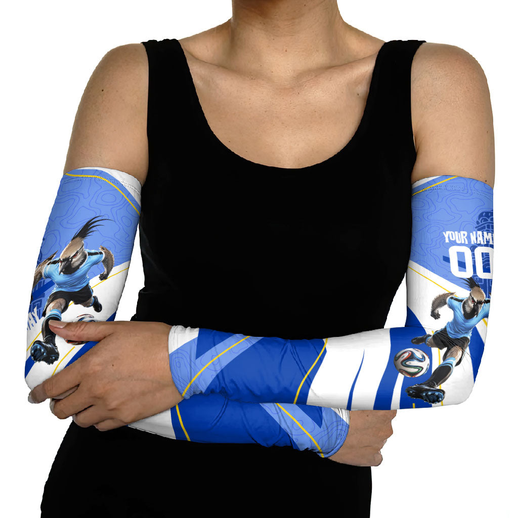Personalized Uruguay Soccer Southern Lapwing Arm Sleeves Uruguayan Football Blue Topographic Pattern