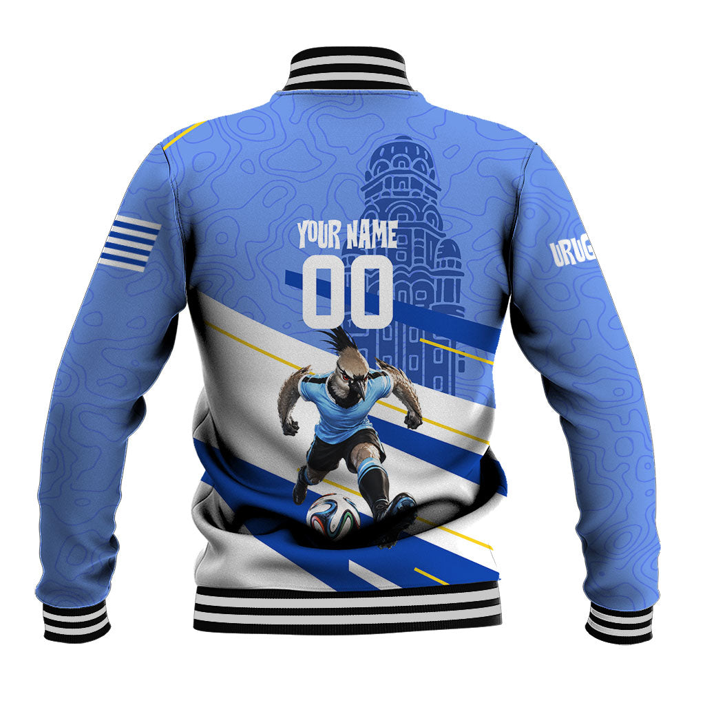 Personalized Uruguay Soccer Southern Lapwing Baseball Jacket Uruguayan Football Blue Topographic Pattern