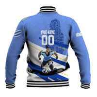 Personalized Uruguay Soccer Southern Lapwing Baseball Jacket Uruguayan Football Blue Topographic Pattern