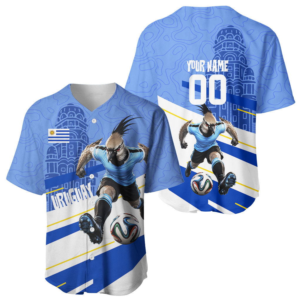Personalized Uruguay Soccer Southern Lapwing Baseball Jersey Uruguayan Football Blue Topographic Pattern