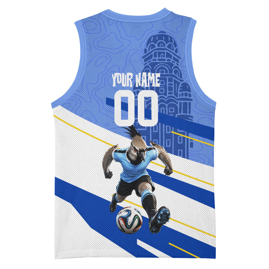 Personalized Uruguay Soccer Southern Lapwing Basketball Jersey Uruguayan Football Blue Topographic Pattern