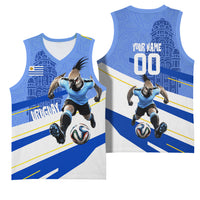 Personalized Uruguay Soccer Southern Lapwing Basketball Jersey Uruguayan Football Blue Topographic Pattern