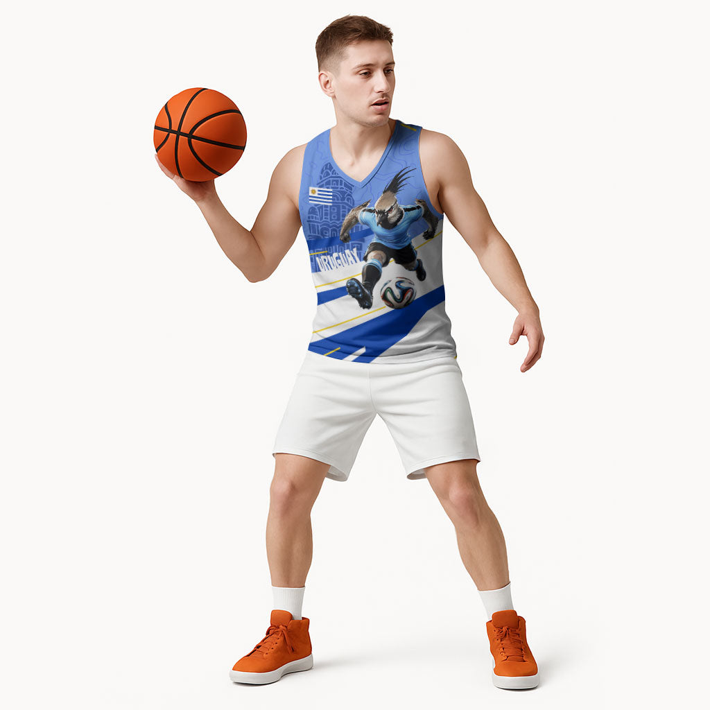 Personalized Uruguay Soccer Southern Lapwing Basketball Jersey Uruguayan Football Blue Topographic Pattern