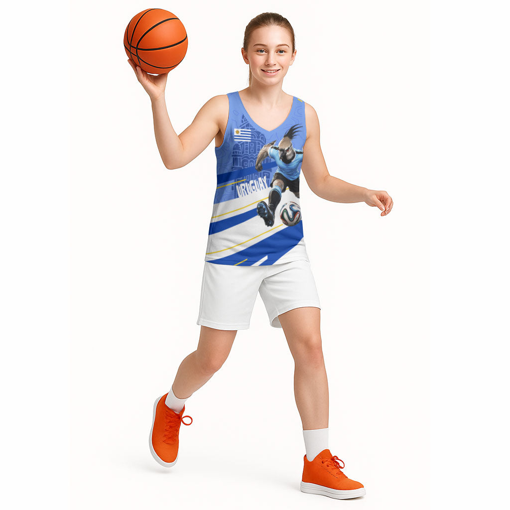 Personalized Uruguay Soccer Southern Lapwing Basketball Jersey Uruguayan Football Blue Topographic Pattern