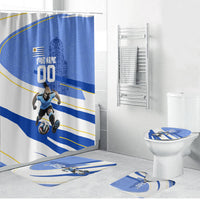 Personalized Uruguay Soccer Southern Lapwing Bathroom Set Uruguayan Football Blue Topographic Pattern