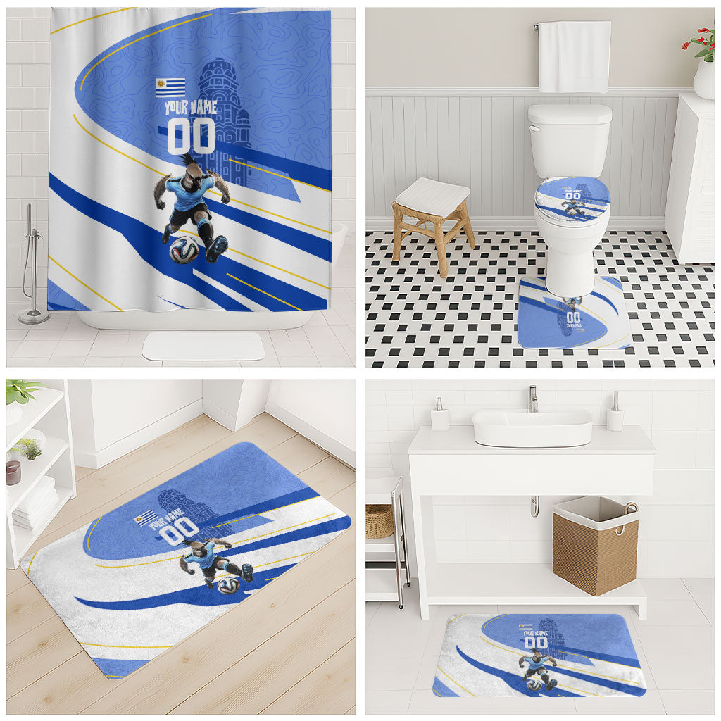 Personalized Uruguay Soccer Southern Lapwing Bathroom Set Uruguayan Football Blue Topographic Pattern