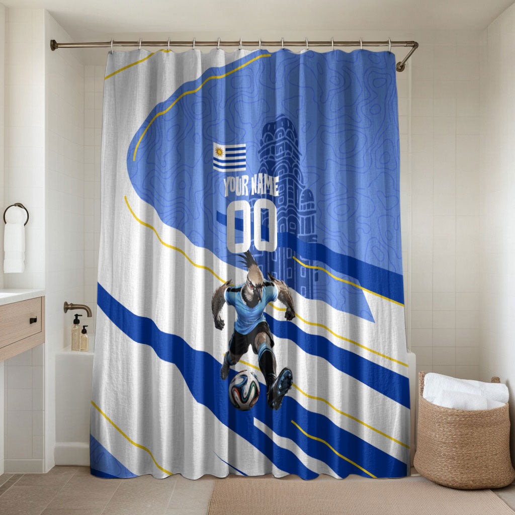 Personalized Uruguay Soccer Southern Lapwing Bathroom Set Uruguayan Football Blue Topographic Pattern