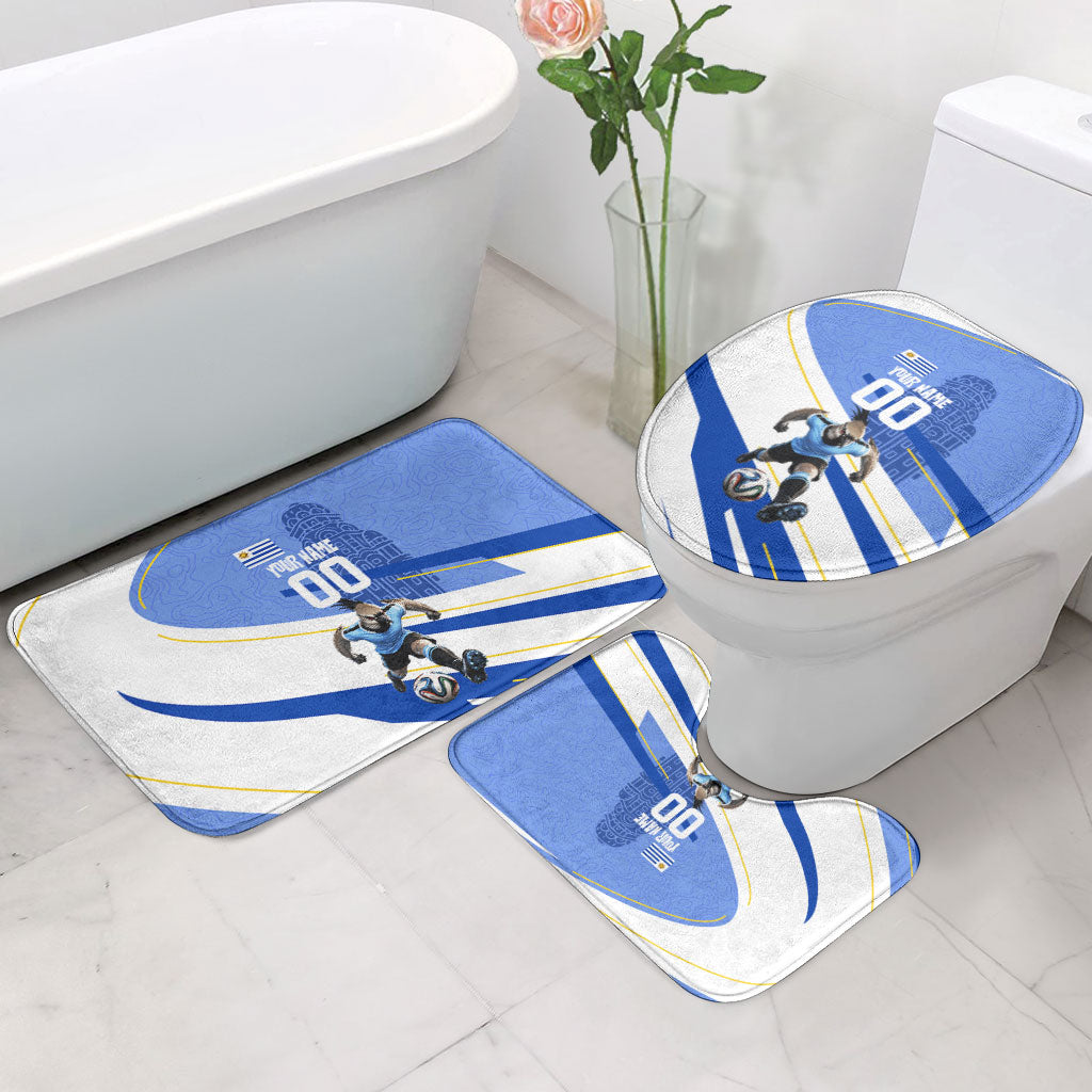 Personalized Uruguay Soccer Southern Lapwing Bathroom Set Uruguayan Football Blue Topographic Pattern