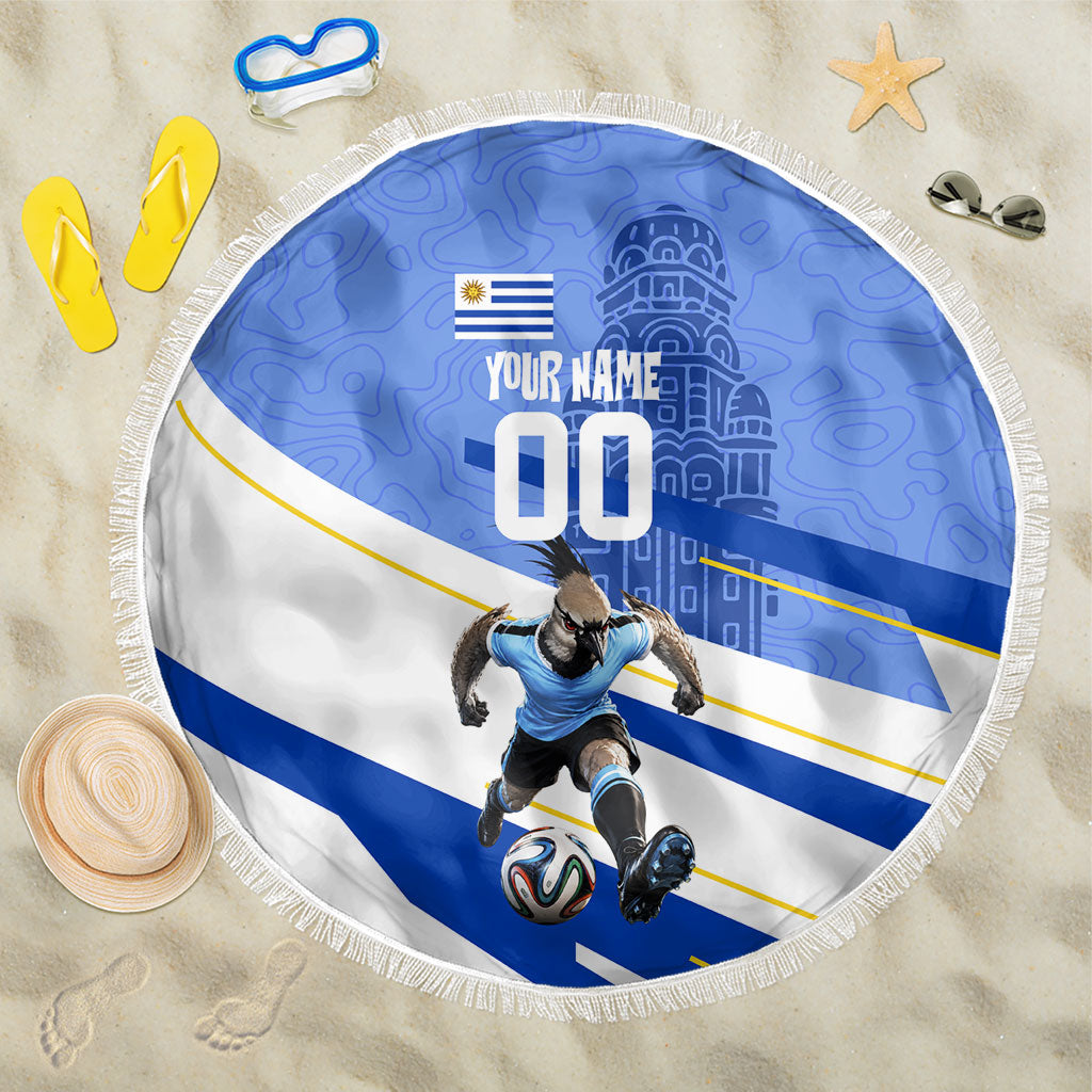 Personalized Uruguay Soccer Southern Lapwing Beach Blanket Uruguayan Football Blue Topographic Pattern