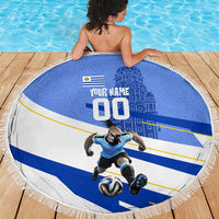 Personalized Uruguay Soccer Southern Lapwing Beach Blanket Uruguayan Football Blue Topographic Pattern