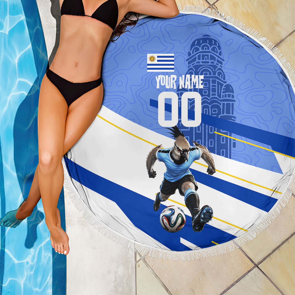 Personalized Uruguay Soccer Southern Lapwing Beach Blanket Uruguayan Football Blue Topographic Pattern