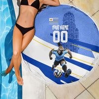 Personalized Uruguay Soccer Southern Lapwing Beach Blanket Uruguayan Football Blue Topographic Pattern