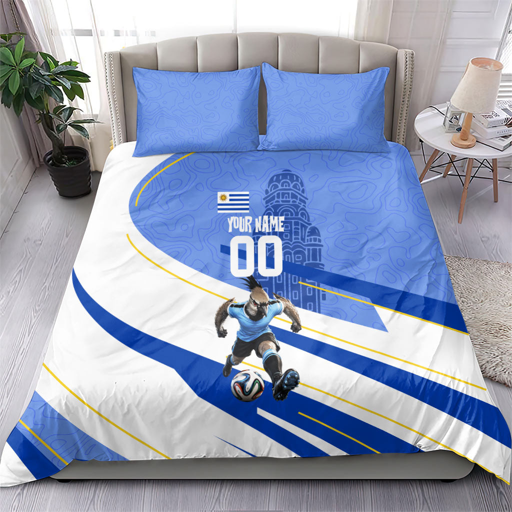 Personalized Uruguay Soccer Southern Lapwing Bedding Set Uruguayan Football Blue Topographic Pattern