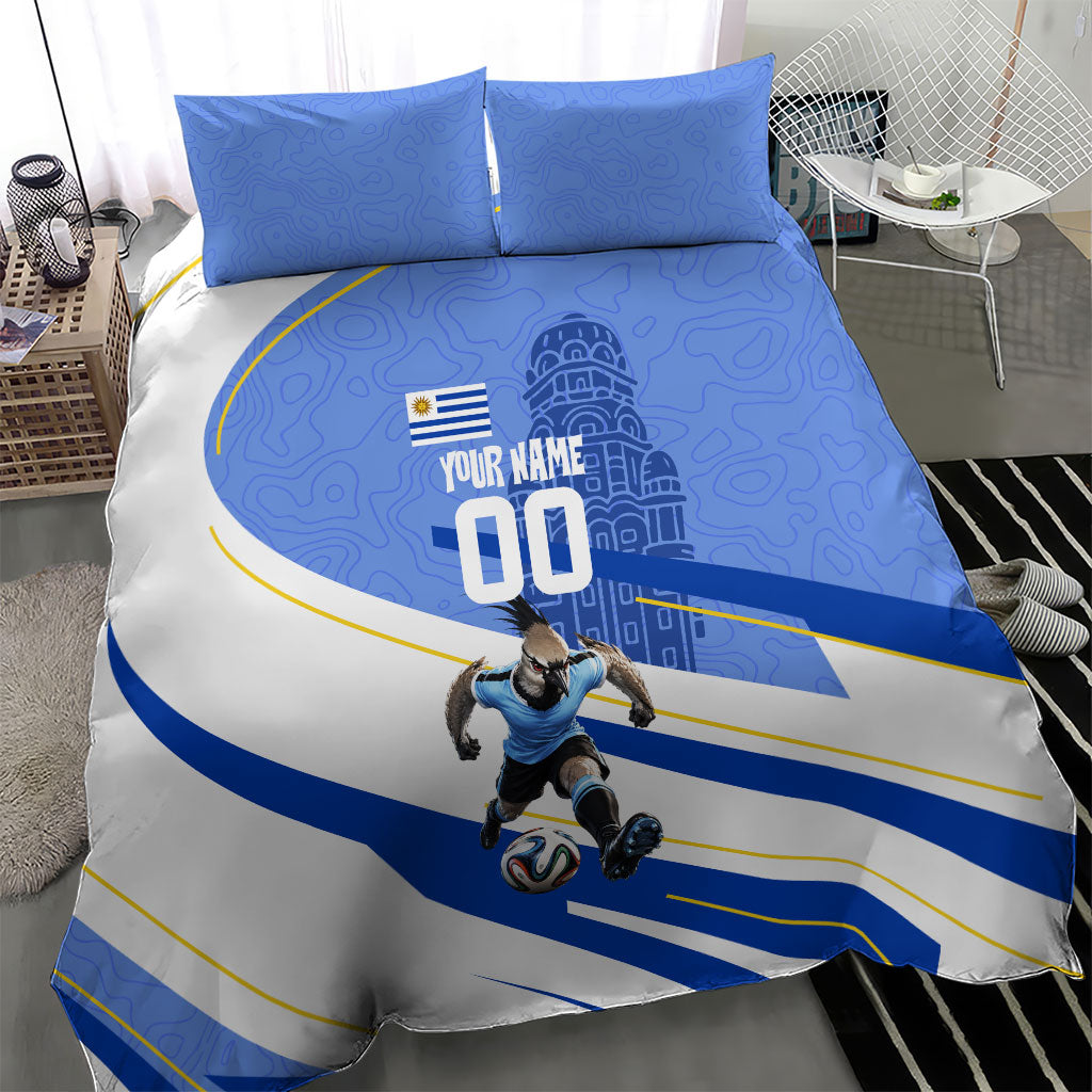 Personalized Uruguay Soccer Southern Lapwing Bedding Set Uruguayan Football Blue Topographic Pattern