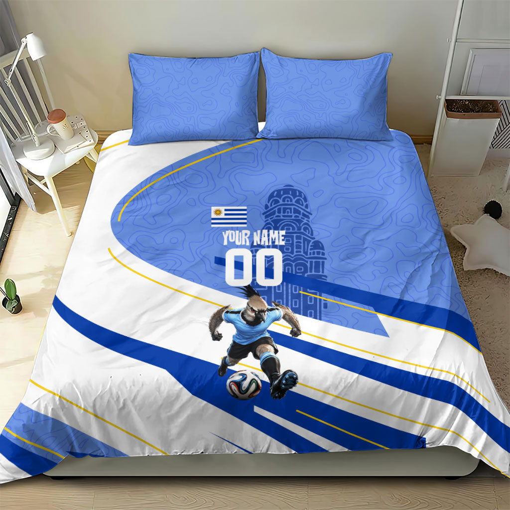 Personalized Uruguay Soccer Southern Lapwing Bedding Set Uruguayan Football Blue Topographic Pattern