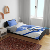 Personalized Uruguay Soccer Southern Lapwing Bedding Set Uruguayan Football Blue Topographic Pattern