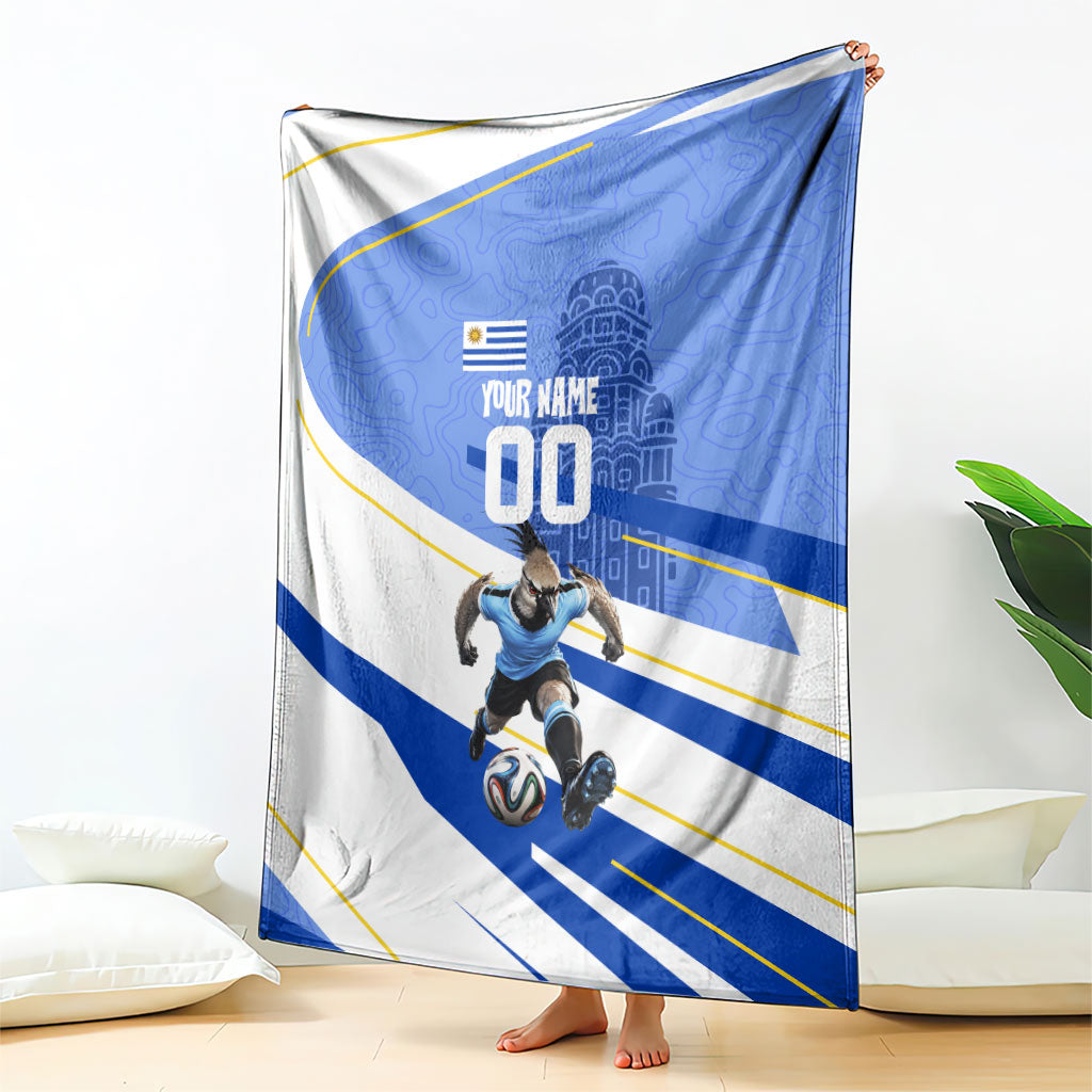 Personalized Uruguay Soccer Southern Lapwing Blanket Uruguayan Football Blue Topographic Pattern