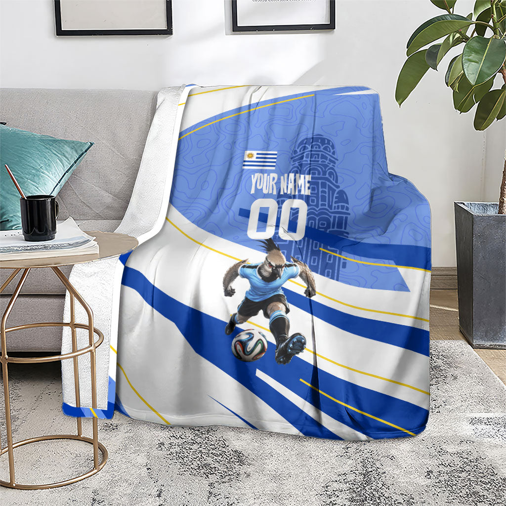 Personalized Uruguay Soccer Southern Lapwing Blanket Uruguayan Football Blue Topographic Pattern