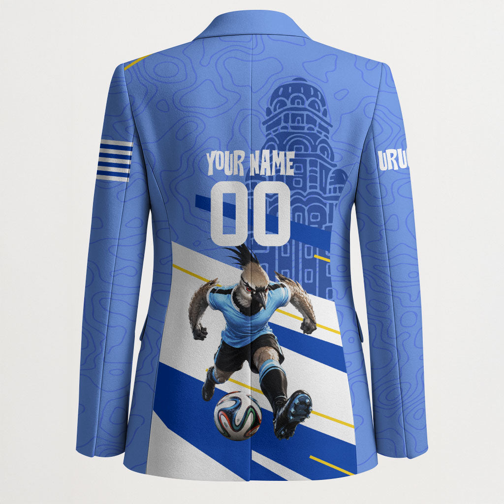 Personalized Uruguay Soccer Southern Lapwing Blazer Uruguayan Football Blue Topographic Pattern