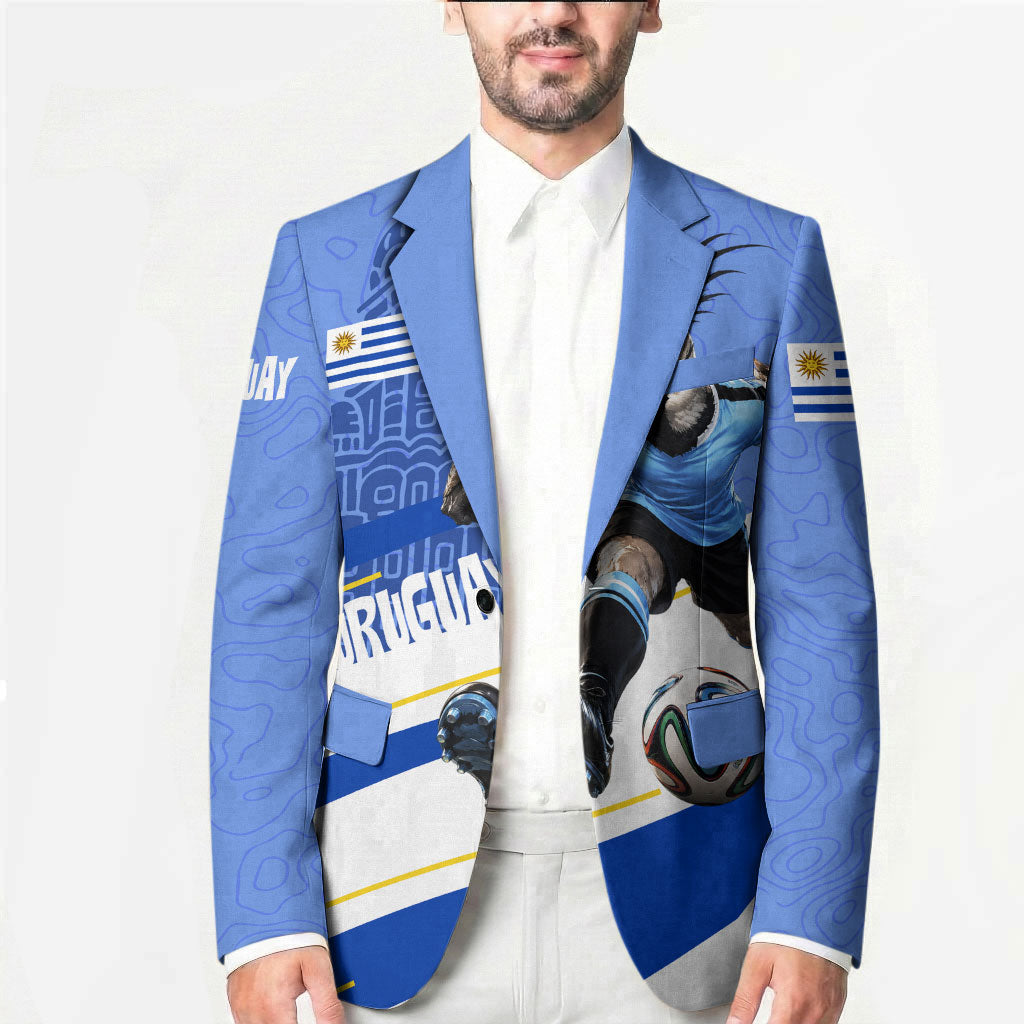 Personalized Uruguay Soccer Southern Lapwing Blazer Uruguayan Football Blue Topographic Pattern