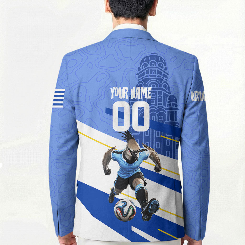 Personalized Uruguay Soccer Southern Lapwing Blazer Uruguayan Football Blue Topographic Pattern