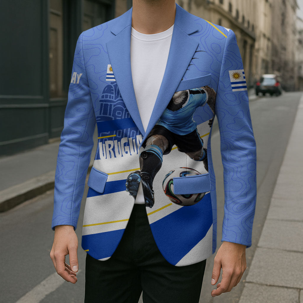 Personalized Uruguay Soccer Southern Lapwing Blazer Uruguayan Football Blue Topographic Pattern