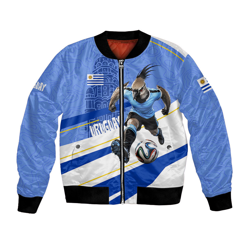 Personalized Uruguay Soccer Southern Lapwing Bomber Jacket Uruguayan Football Blue Topographic Pattern