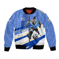Personalized Uruguay Soccer Southern Lapwing Bomber Jacket Uruguayan Football Blue Topographic Pattern