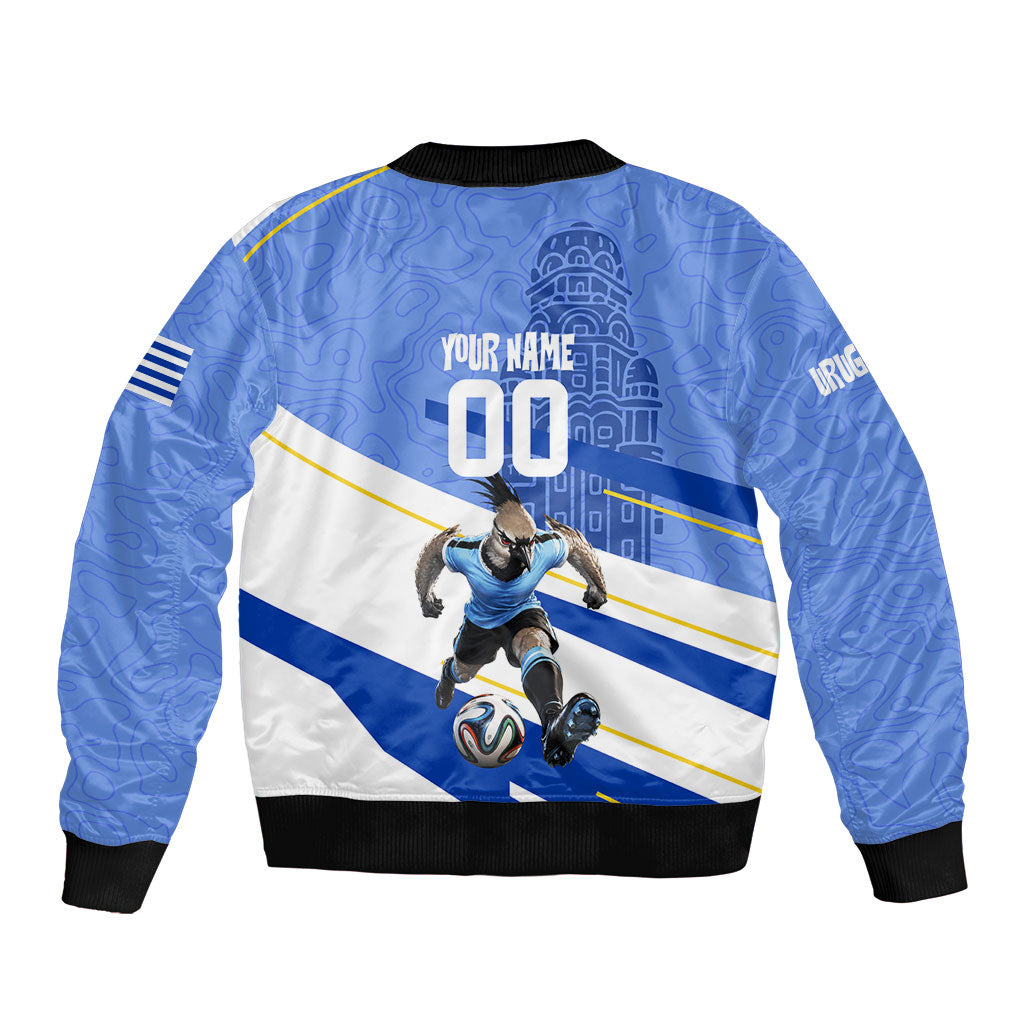 Personalized Uruguay Soccer Southern Lapwing Bomber Jacket Uruguayan Football Blue Topographic Pattern