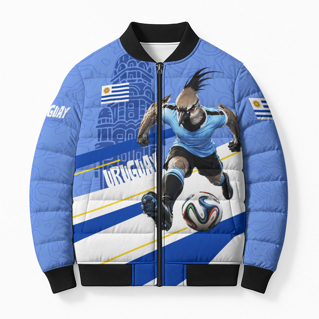 Personalized Uruguay Soccer Southern Lapwing Bomber Puffer Jacket Uruguayan Football Blue Topographic Pattern