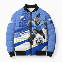 Personalized Uruguay Soccer Southern Lapwing Bomber Puffer Jacket Uruguayan Football Blue Topographic Pattern
