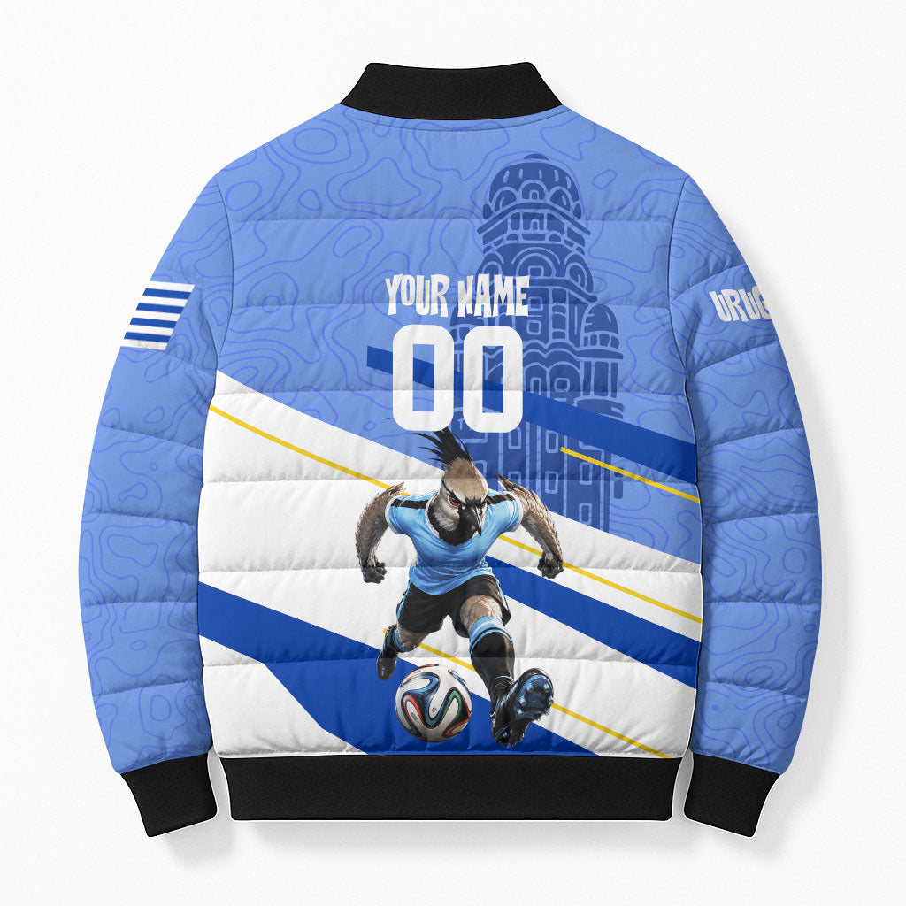 Personalized Uruguay Soccer Southern Lapwing Bomber Puffer Jacket Uruguayan Football Blue Topographic Pattern