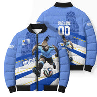 Personalized Uruguay Soccer Southern Lapwing Bomber Puffer Jacket Uruguayan Football Blue Topographic Pattern