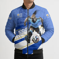 Personalized Uruguay Soccer Southern Lapwing Bomber Puffer Jacket Uruguayan Football Blue Topographic Pattern