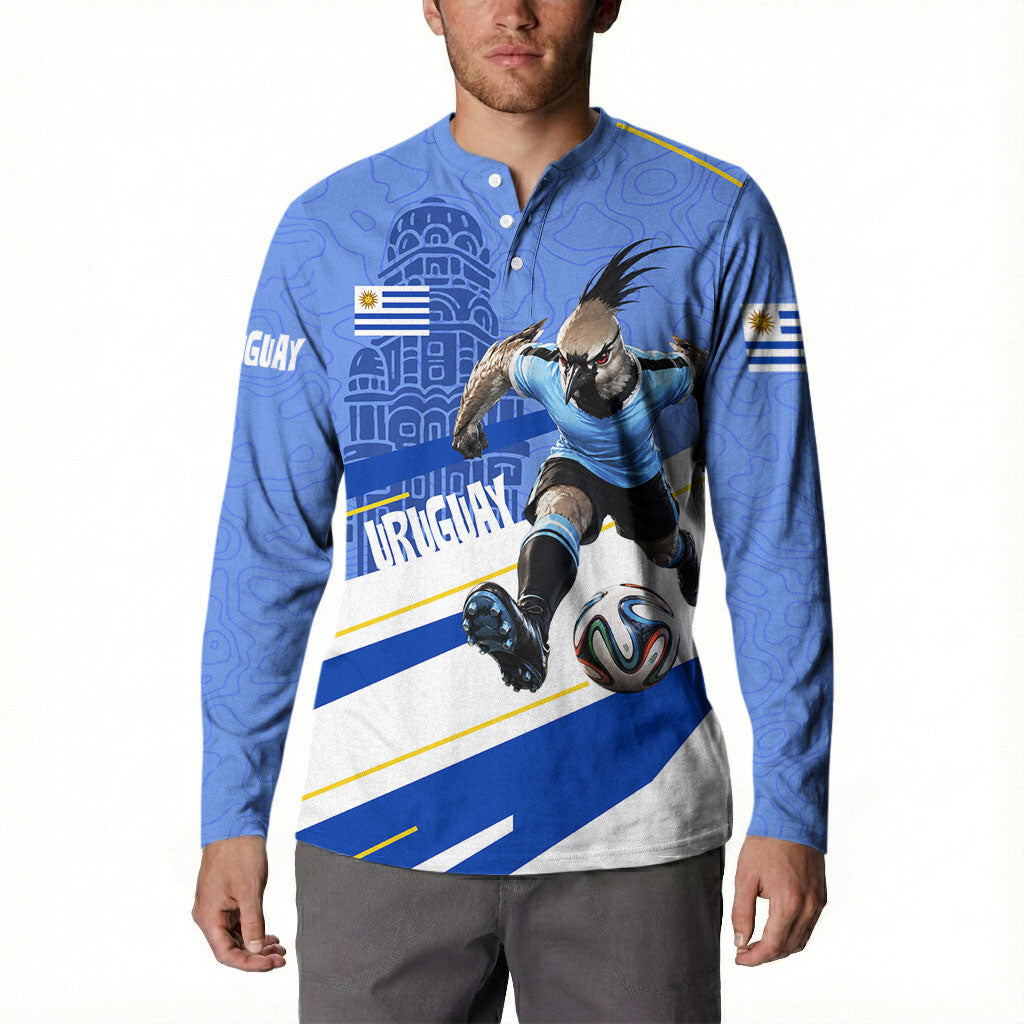 Personalized Uruguay Soccer Southern Lapwing Button Sweatshirt Uruguayan Football Blue Topographic Pattern