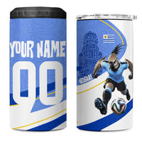 Personalized Uruguay Soccer Southern Lapwing 4 in 1 Can Cooler Tumbler Uruguayan Football Blue Topographic Pattern
