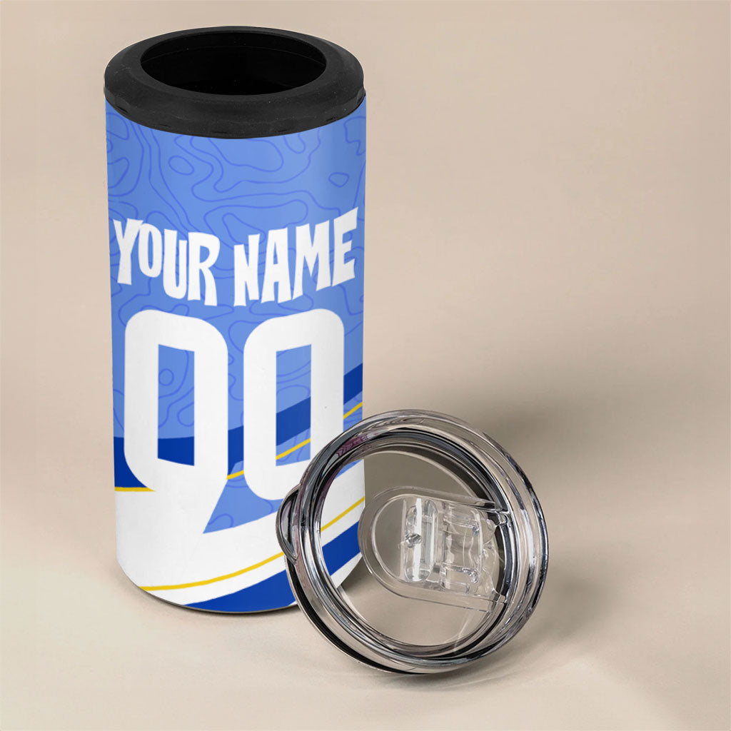 Personalized Uruguay Soccer Southern Lapwing 4 in 1 Can Cooler Tumbler Uruguayan Football Blue Topographic Pattern